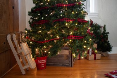 Image showing 9 th Barnwood USA 27 in. x 14.5 in. Rustic Farmhouse Reclaimed Wood Christmas Tree Box Collar, Weathered Gray