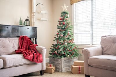 Image showing  27 in. x 14.5 in. Rustic Farmhouse Reclaimed Wood Christmas Tree Box Collar, White Wash