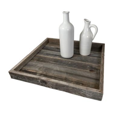 Image showing  Rustic Farmhouse Large 18 in. x 18 in. Reclaimed Wooden Ottoman Organizing Serving Tray