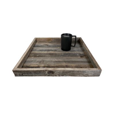 Image showing  Rustic Farmhouse Large 18 in. x 18 in. Reclaimed Wooden Ottoman Organizing Serving Tray