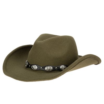 San Diego Hat Company Faux Felt Cowboy with Western Conche Trim, CTH8282OSOLV Green Hat