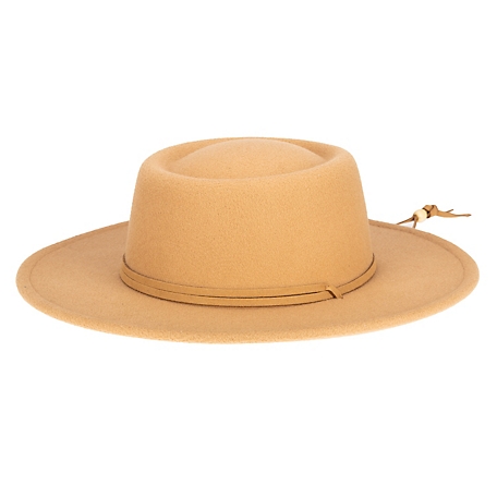 San Diego Hat Company Women's Faux Felt Boater Hat with Faux Leather Chin Cord