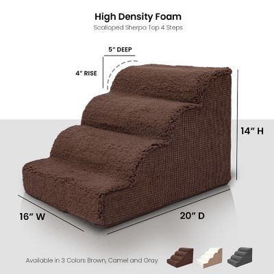 Image showing  4-Step High-Density Foam Scalloped Sherpa Top Pet Stairs