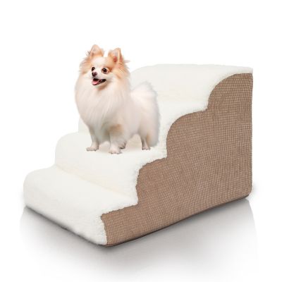 Precious Tails 4-Step High-Density Foam Scalloped Sherpa Top Pet Stairs