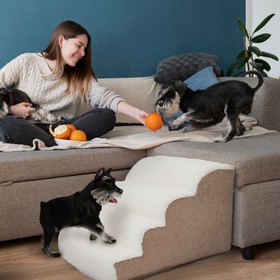 Image showing  4-Step High-Density Foam Scalloped Sherpa Top Pet Stairs