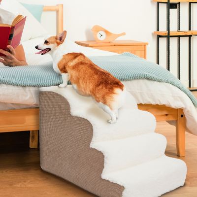 Image showing  4-Step High-Density Foam Scalloped Sherpa Top Pet Stairs