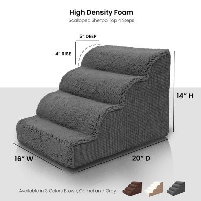 Image showing  4-Step High-Density Foam Scalloped Sherpa Top Pet Stairs