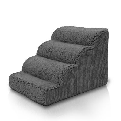 Image showing  4-Step High-Density Foam Scalloped Sherpa Top Pet Stairs