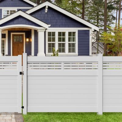 Image showing  6 ft. x 8 ft. Horizontal Boardwalk Vinyl Panel Fence Kit, White