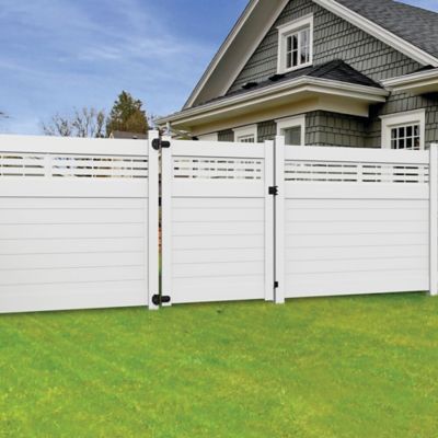 Image showing  6 ft. x 58 in. Horizontal Boardwalk Vinyl Privacy Fence Gate, White