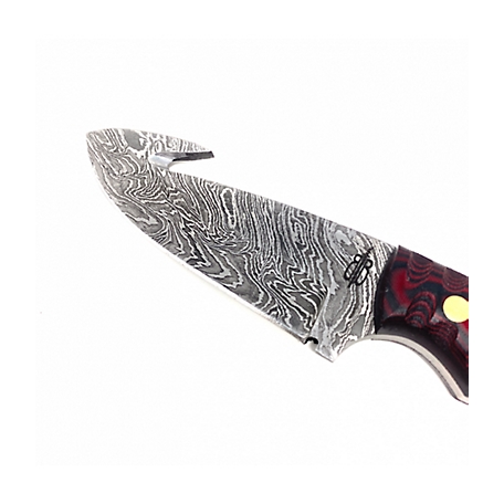 Damascus Hook Hunter Black/White Resin Fixed Blade Knife w/ Belt Sheath  1260BK