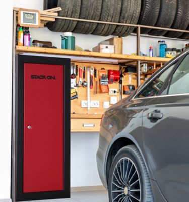 Image showing 5 th Stack-On 18.5 in. x 21 in. x 18.5 in. 18 Gun Welded-Steel Security Cabinet with Beveled Edge, Black with Red Door