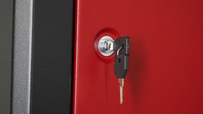 Image showing 6 th Stack-On 18.5 in. x 21 in. x 18.5 in. 18 Gun Welded-Steel Security Cabinet with Beveled Edge, Black with Red Door