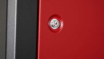 Image showing 7 th Stack-On 18.5 in. x 21 in. x 18.5 in. 18 Gun Welded-Steel Security Cabinet with Beveled Edge, Black with Red Door