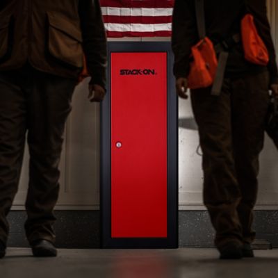 Image showing 8 th Stack-On 18.5 in. x 21 in. x 18.5 in. 18 Gun Welded-Steel Security Cabinet with Beveled Edge, Black with Red Door