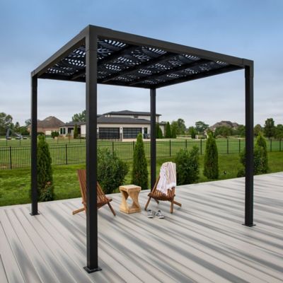 Image showing 5 th FREESTYLE 8 ft. x 8 ft. Pergola with Sanibel Decorative Screen Panels, Matte Black