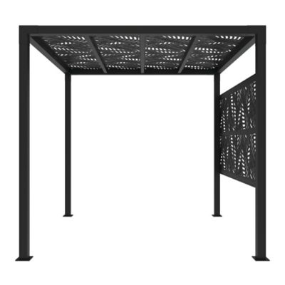 Barrette Outdoor Living 8 ft. x 8 ft. Pergola and Side Wall with Sanibel Decorative Screen Panels, Matte Black