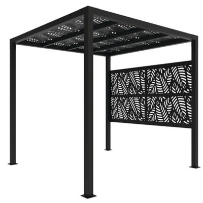 Barrette Outdoor Living 8 ft. x 8 ft. Pergola and Side Wall with Sanibel Decorative Screen Panels, Matte Black