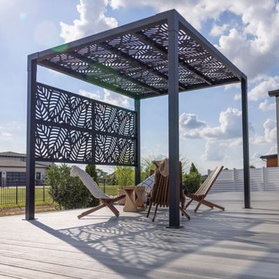 Barrette Outdoor Living 8 ft. x 8 ft. Pergola and Side Wall with Sanibel Decorative Screen Panels, Matte Black