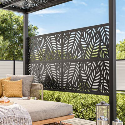 Barrette Outdoor Living 8 ft. x 8 ft. Pergola and Side Wall with Sanibel Decorative Screen Panels, Matte Black