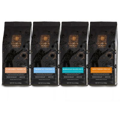 Copper Moon Coffee Ground Coffee Assortment, Caramel Vanilla/Tropical Coconut/Hawaiian Hazelnut/Southern Pecan, 4 ct.