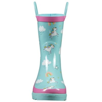 Image showing 5 th Blue Mountain Girls' Unicorn Print Mid Waterproof Rubber Boots