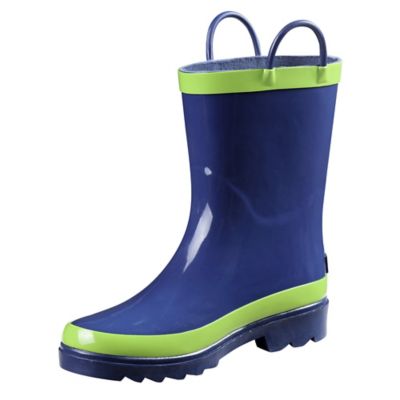 Blue Mountain Boys' Mid Waterproof Rubber Boots, Blue/Lime, 1-Pair