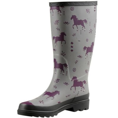 Blue Mountain Women's Horse Print Mid Waterproof Rubber Boots