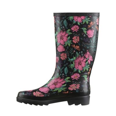 Image showing 6 th Blue Mountain Women's Floral Print Waterproof Rubber Boots