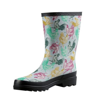 Blue Mountain Women's Chicken Print Waterproof Rubber Boots