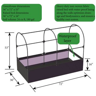 Image showing  16 in. L x 72 in. W 3-in-1 Garden System with Raised Fabric Bed, Greenhouse and Protective Net