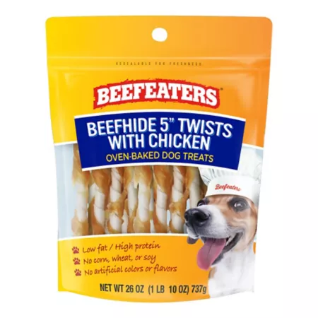 Beefeaters Beefhide Twists with Chicken Dog Treats 5 in 26 oz. Dog Bones Rawhide & Rawhide Alternative