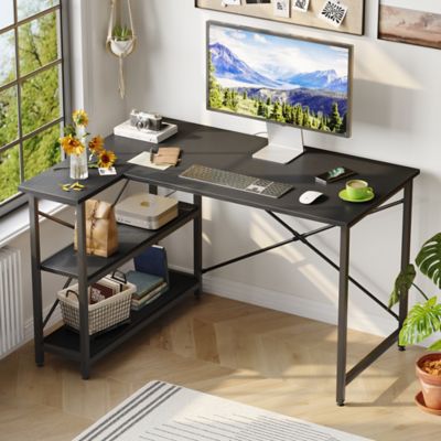 Bestier Small Space 47 in. Home Office L Shaped Gaming Computer Desk with Reversible Storage Shelves