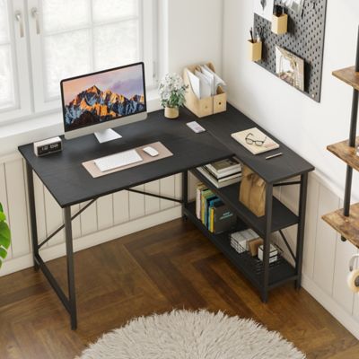 Image showing  Small Space 47 in. Home Office L-Shaped Gaming Computer Desk with Reversible Storage Shelves