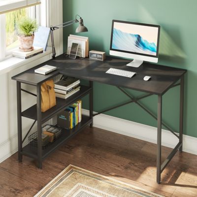 Image showing  Small Space 47 in. Home Office L-Shaped Gaming Computer Desk with Reversible Storage Shelves