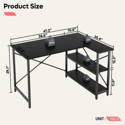Image showing 6 th Bestier Small Space 47 in. Home Office L-Shaped Gaming Computer Desk with Reversible Storage Shelves