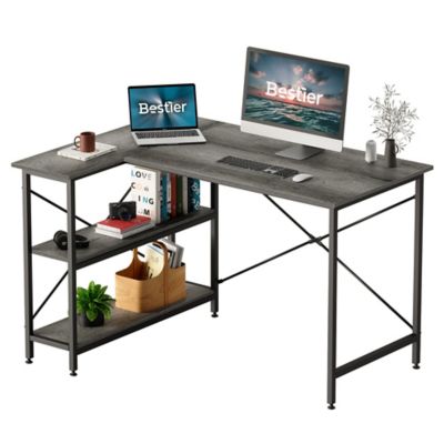 Bestier Small Space 47 in. Home Office L Shaped Gaming Computer Desk with Reversible Storage Shelves