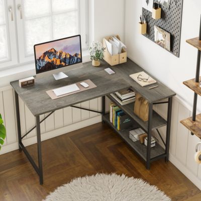 Image showing  Small Space 47 in. Home Office L-Shaped Gaming Computer Desk with Reversible Storage Shelves