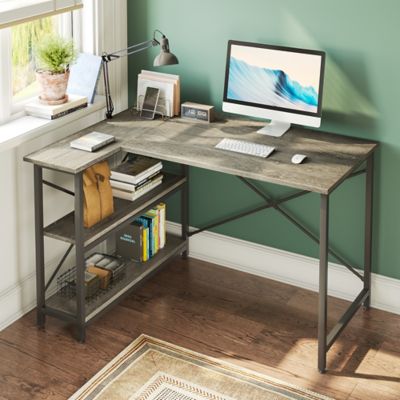 Image showing  Small Space 47 in. Home Office L-Shaped Gaming Computer Desk with Reversible Storage Shelves