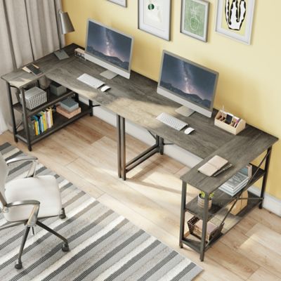 Image showing  Small Space 47 in. Home Office L-Shaped Gaming Computer Desk with Reversible Storage Shelves