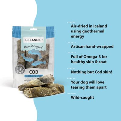 Image showing 4 th Icelandic+ 5 in. Cod Skin Short Hand Wrapped Dog Chew Sticks, 2.8 oz., 3 ct.