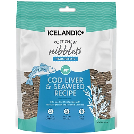 Icelandic+ Soft Chew Nibblets Cod Liver and Seaweed Cat Treats, 2.25 oz. Bag