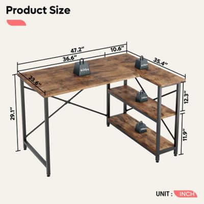 Image showing 7 th Bestier Small Space 47 in. Home Office L-Shaped Gaming Computer Desk with Reversible Storage Shelves