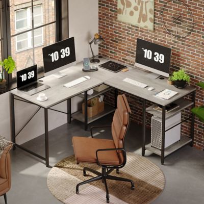 Bestier Home Office 59 in. Reversible Corner L Shaped Desk with Shelves, Or 95 in. 2 Person Long Workstation