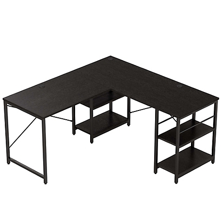 Bestier Home Office 59 in. Reversible Corner L Shaped Desk with Shelves, Or 95 in. 2 Person Long Workstation
