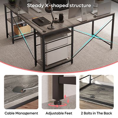 Image showing  Home Office 59 in. Reversible Corner L-Shaped Desk with 4 Shelves or 95 in. 2-Person Long Workstation