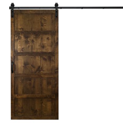 Dogberry Collections Paneled Wood Finish Barn Door with Installation Hardware Kit, DFIVE3684DKCHNONEHARD