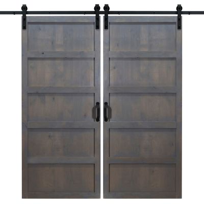 Dogberry Collections 36 in. x 84 in. Paneled Wood Finish Barn Door with Installation Hardware Kit, DFIVE3684GASHNONEDBHD