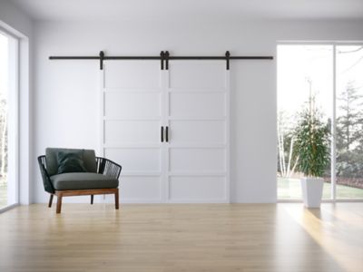 Image showing  36 in. x 84 in. Paneled Wood Finish Barn Door with Installation Hardware Kit, DFIVE3684NONEWHITDBHD