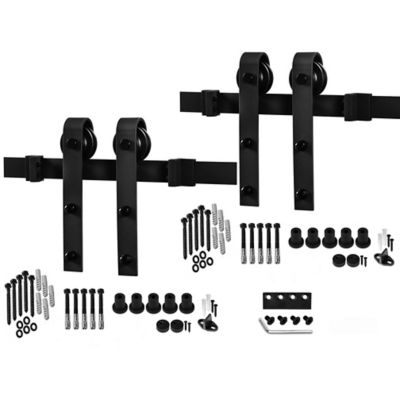 Image showing  36 in. x 84 in. Paneled Wood Finish Barn Door with Installation Hardware Kit, DFIVE3684NONEWHITDBHD